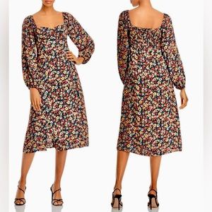 NWT (XS) LOST+WANDER flower floral midi square smocked sweetheart neckline calf